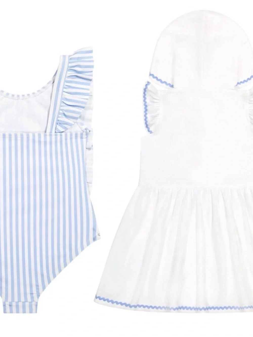 Sperry Light Blue & White Striped Ruffle One-Piece with White Hooded Cover-Up